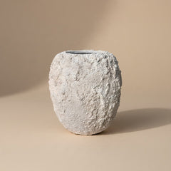 Minimalist Hand-Painted Textured Ceramic Round Vase 7" tall - cream sand wash