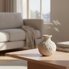 Minimalist rustic hand-painted textured small bud vase 8“ tall- Cream Sand wash