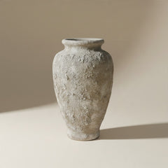 Rustic Hand-Painted Textured Ceramic Vase 14" tall - Beige Wash