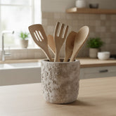 Utensil Spoon Kitchen Decor Pot Hand-Painted Textured 7" tall - Beige Wash