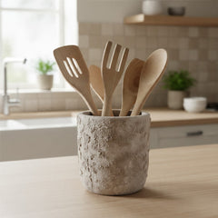 Utensil Spoon Kitchen Decor Pot Hand-Painted Textured 7" tall - Beige Wash
