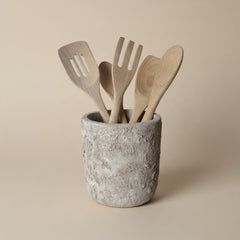 Utensil Spoon Kitchen Decor Pot Hand-Painted Textured 7" tall - Beige Wash