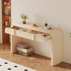Modern Console Table with 2 Storage Drawers, Fluted Entryway Table with Rounded Silhouette for Hallway Living Room and Entryway (Apricot Cream)