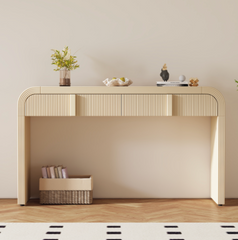 Modern Console Table with 2 Storage Drawers, Fluted Entryway Table with Rounded Silhouette for Hallway Living Room and Entryway (Apricot Cream)
