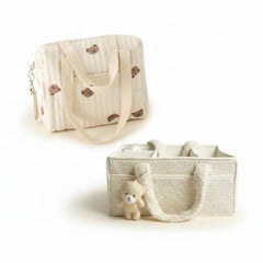 Set of 2 Stroller Bag and Caddy Diaper Bag for Baby Essentials - Cream