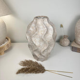Minimalist Hand-painted Sculpture Vase Beige washed 14"