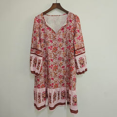 Women's Floral Print Mini Dress, V-Neck with Tassel Tie, Long Sleeve, Boho Summer Style
