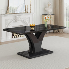 Modern Dining Table, Black Desktop and Black MDF Leg