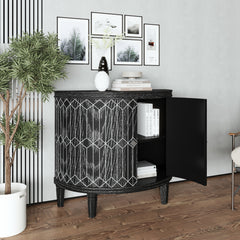Art Deco Accent Cabinet Modern Half-moon 2 Door Wooden with Featuring Two-tier Storage - Black