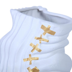 20"H Modern and Elegant White Ceramic Vase with Gold Accents