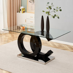 Modern Minimalist Rectangular Glass Dining Table for 6-8 with 0.39" Tempered Glass Tabletop - Black