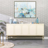 79' Sideboard Storage Buffet, White Lacquer Birchwood