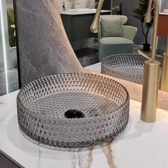 Glass Basin Circular Vessel Bathroom Basin - Transparent Grey