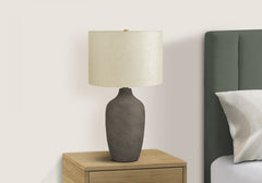 Table Lamp 27"H, Grey Ceramic, Beige Shade, Contemporary