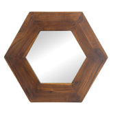 18.5' x 18.5' Hexagon Mirror with Solid Wood Frame, Wall Decor for Living Room Bathroom Hallway, Dark Brown