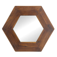 18.5' x 18.5' Hexagon Mirror with Solid Wood Frame, Wall Decor for Living Room Bathroom Hallway, Dark Brown