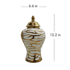 12.50"H Charming White and Gold Ginger Jar with Removable Lid