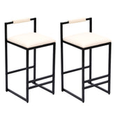 Modern Faux Leather Upholstered Bar Stools Set with Metal Frame in Beige for Counter or Kitchen Island