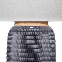 Table Lamp with Ribbed Ceramic Body and Fabric Shade - Gray
