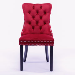 Classic Velvet Dining Chairs (Set of 2) - Wine Red