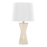 Contemporary 27" Table Lamp in Cream Ceramic, Gold Metal, and White Linen
