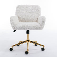Cozy Plush Home Office Chair with Golden Metal Base Adjustable Desk Chair Swivel Office Chair,Vanity Chair - Cream