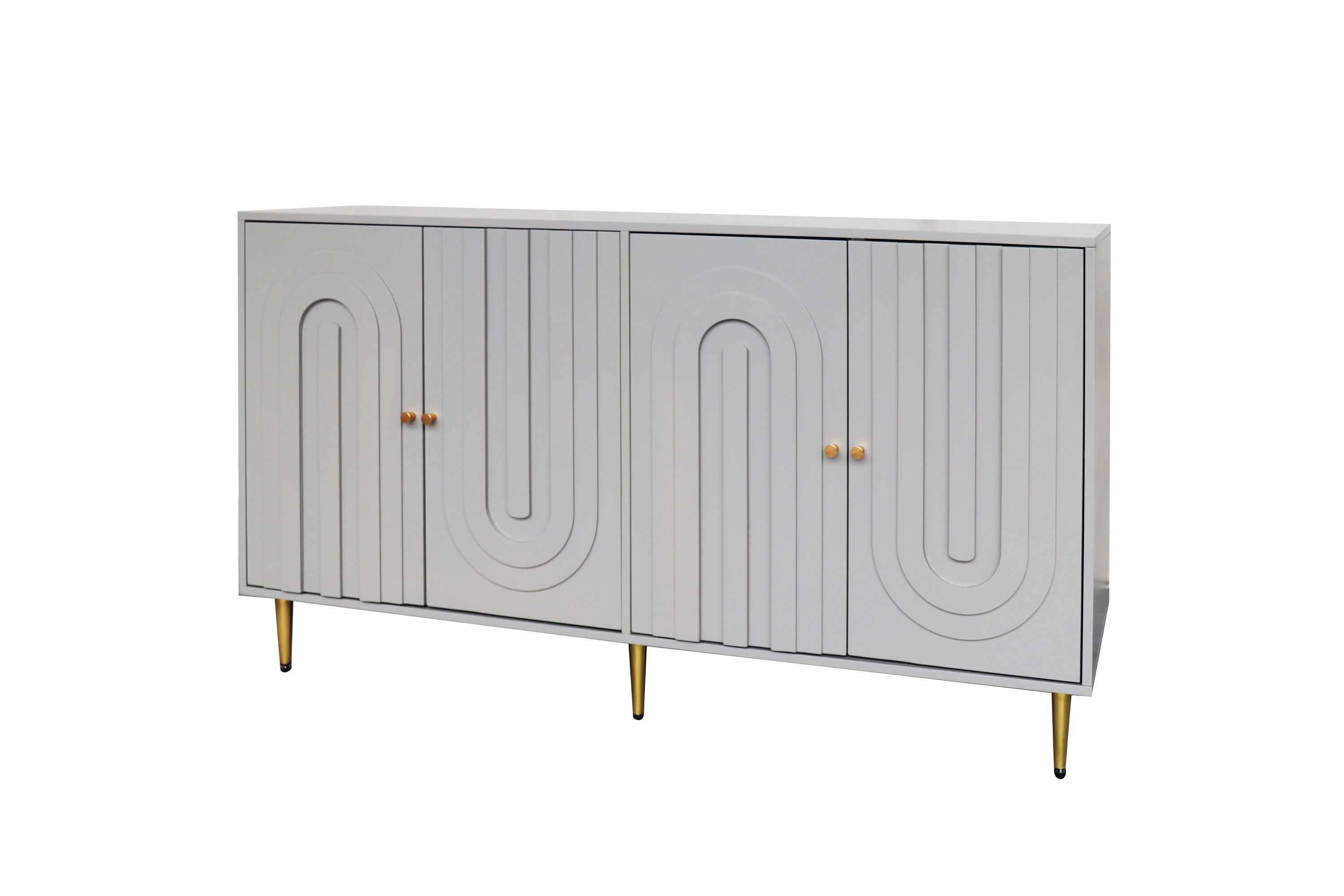 Modern Gray Lacquered 4 Door Wooden Cabinet Sideboard Buffet Server