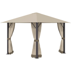 10'x10' Patio Gazebo Aluminum Frame Outdoor Canopy Shelter with Sidewalls, Vented Roof for Garden, Lawn, Backyard, and Deck - Khaki