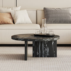 Modern Circular Coffee Table with Texture - Black