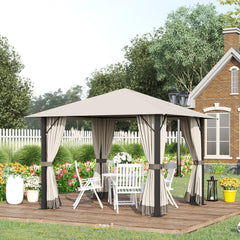 10'x10' Patio Gazebo Aluminum Frame Outdoor Canopy Shelter with Sidewalls, Vented Roof for Garden, Lawn, Backyard, and Deck - Khaki