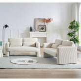 60" Corduroy Fabric Loveseat Sofa with 60"Loveseat Sofa, with Support Pillow - Beige