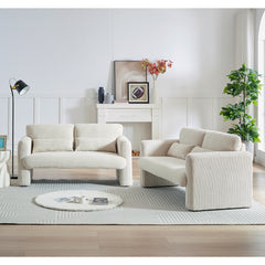 60" Corduroy Fabric Loveseat Sofa with 60"Loveseat Sofa, with Support Pillow - Beige