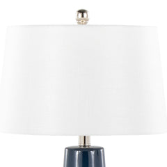 22" Contemporary Table Lamp with Dark Blue & Silver Ceramic Body and White Shade