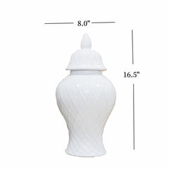 16.50"H Elegant White Ceramic Ginger Jar with Decorative Design