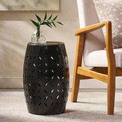 Barrel Shape Metal Side Table - Black