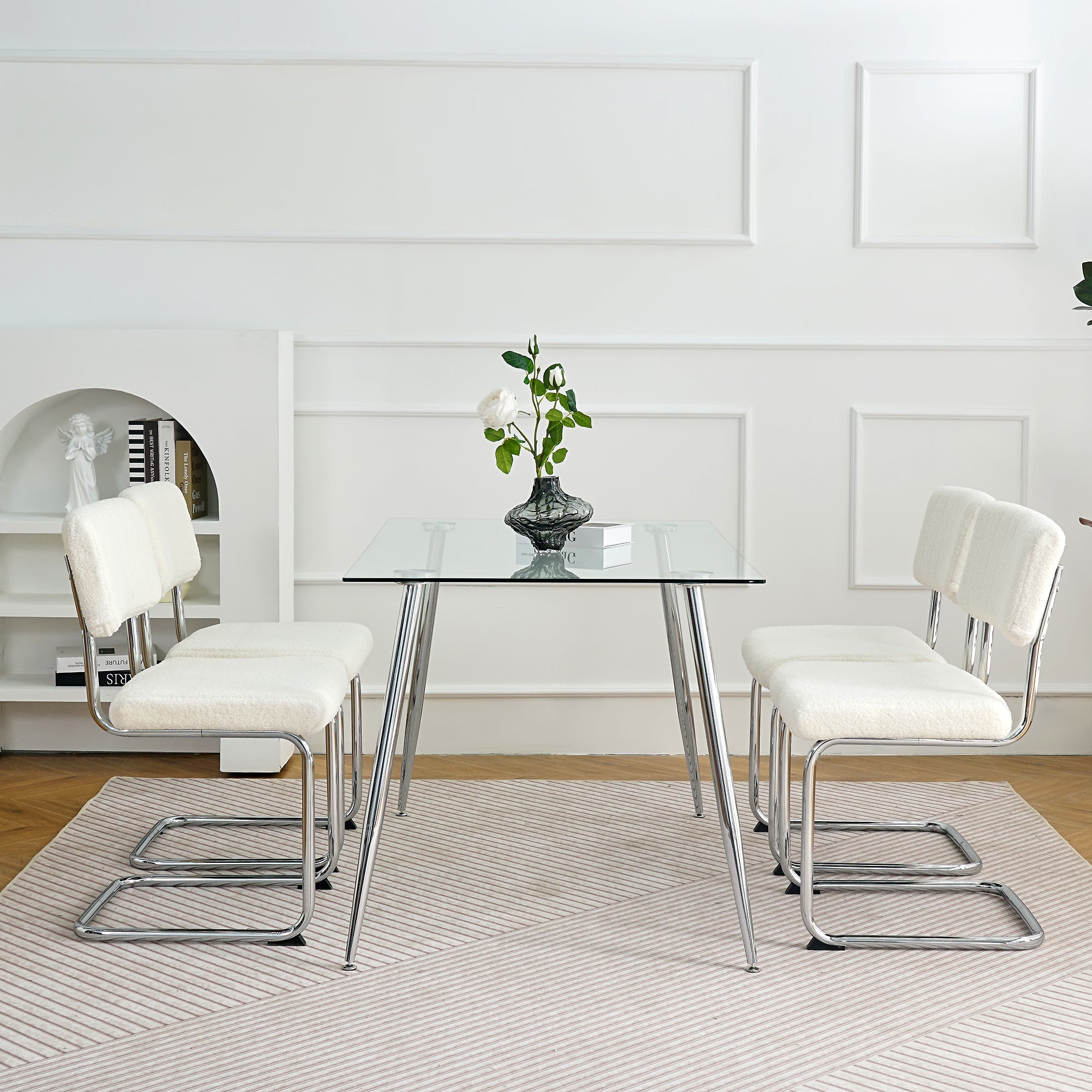 Luxury Dining Chairs with Silver Metal Legs (Set of 4) - White