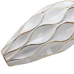 18"H Elegant White Ceramic Vase with Gold Accents