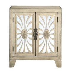 Antique White Console Cabinet Table with Mirrored Doors