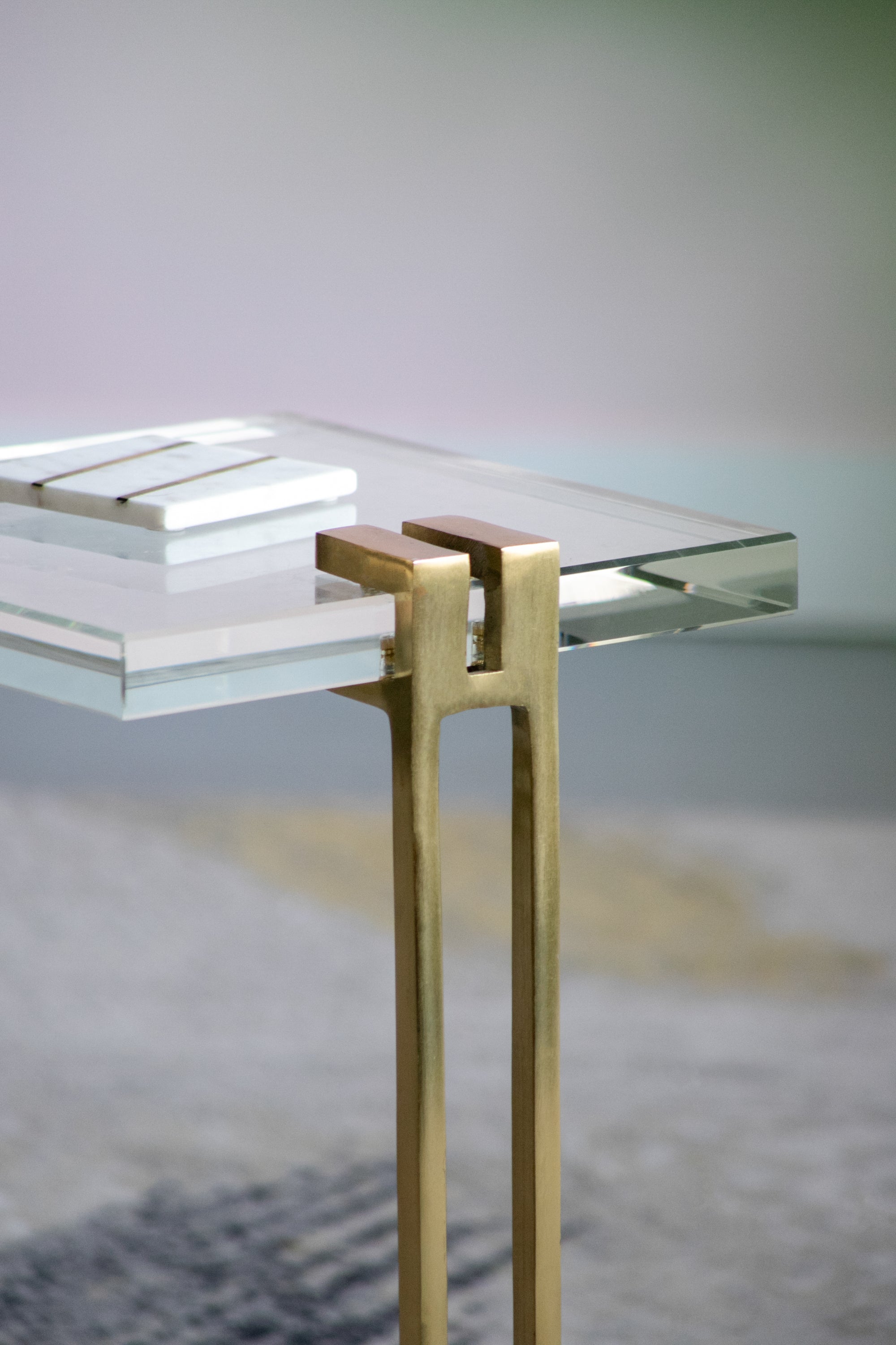 Crystal Side Table with Gold Metal Frame 22"