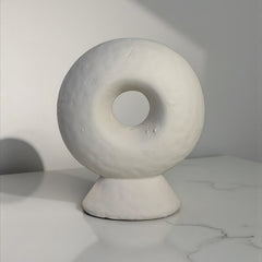 Minimalist Sculptural Stone Donut 13" - White