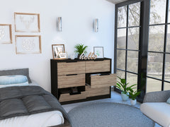 4 Drawer Double Dresser - Black / Pine