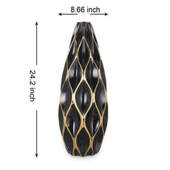 24"H Elegant Black Ceramic Vase with Gold Accents