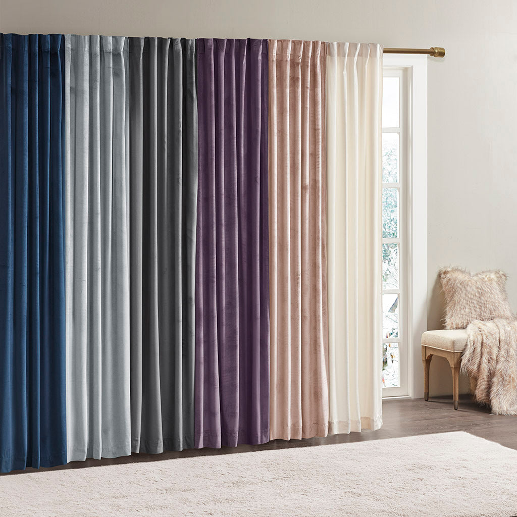 Room Darkening Poly Velvet Rod Pocket/Back Tab Curtain Panel Pair - Charcoal