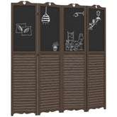 4-Panel Folding Room Divider with Blackboard, 5.5 Ft Tall Freestanding Privacy Screen Panels - Walnut Brown