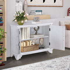 40" Console Table with Storage Shelf, Retro Entryway Table with Adjustable Storage Shelf - Antique White