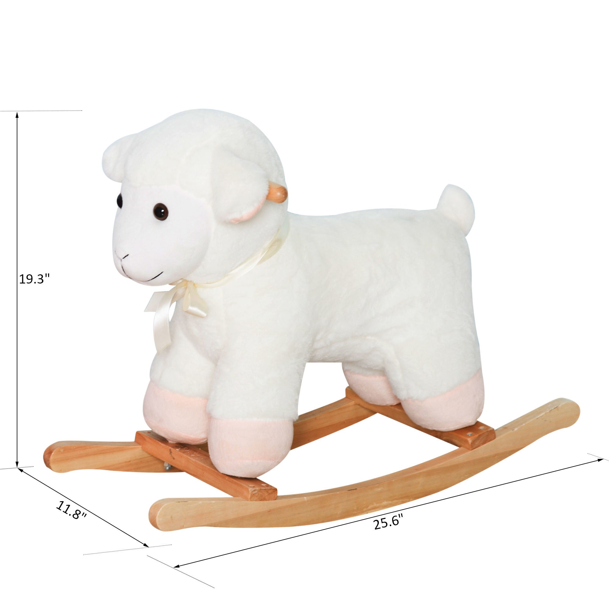 Rocking Horse Sheep, Nursery Stuffed Animal Ride On Rocker for Kids, Wooden Plush, White