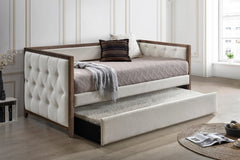 Ultra Stylish Daybed with Trundle 1pc Solid Wood Frame Beige Fabric