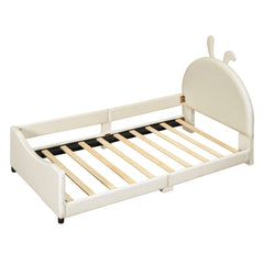 Twin Size Upholstered Daybed with Rabbit Ear Shaped Headboard - Beige
