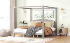 King Size Platform Bed with Headboard and Support Legs - Grey Wash
