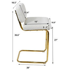 Modern Counter Height Bar Stools for Kitchen Set of 2, Armless Bar Chairs with Gold Metal Chrome Base - Ivory